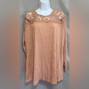 Umgee USA Womens Knit Long Sleeve Top Shirt Embroidered Plus Size XL  Mauve Pink